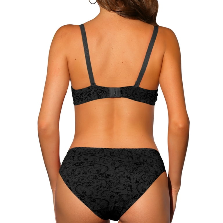 Agnes Orinda Women's Plus Size Underwire Lace Push-Up Adjustable Straps Bra  and Panty Set Black 40E
