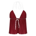 thumbnail image 5 of Ovbmpzd Tank Tops Women Halter Spaghetti Straps Babydoll Red Tie Front Camisole Sleeveless Summer Spring Shirt Holiday Tops for Women L, 5 of 6