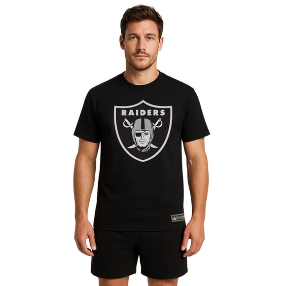NFL Playera Aficionado Básica Las Vegas Raiders Negro para Hombre, Talla Chica