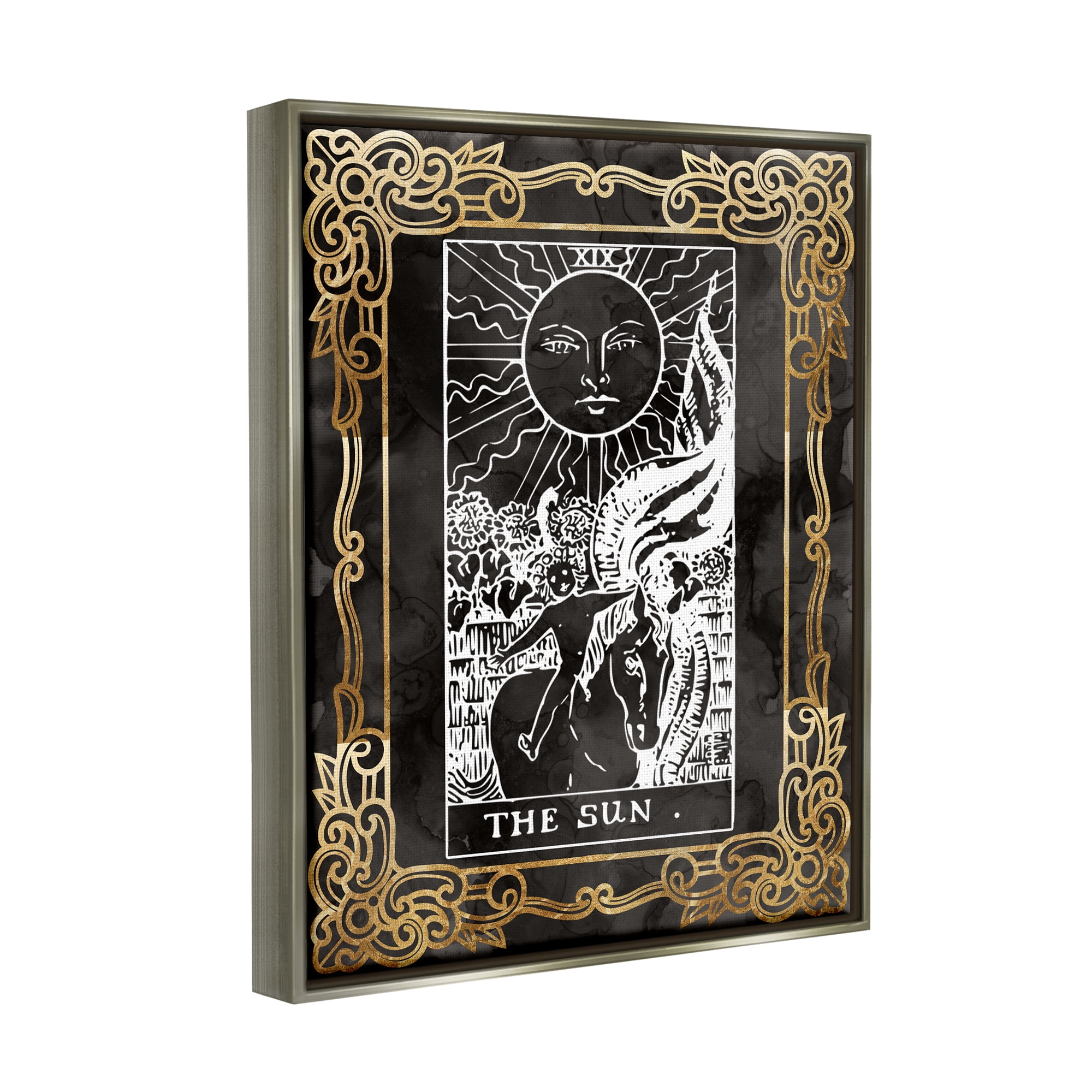 Stupell Industries Patterned Sun Tarot Landscape Painting Gray Floater Framed Canvas Art Print Wall Art, 17 x 21
