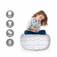 thumbnail image 2 of Herringbone Storage Toy Bag Chair, Colorful Horizontal Zigzag Stripes in Continuous Pattern Art Print, Stuffed Animal Organizer Washable Bag, Small Size, White Pale Blue Pink, by Ambesonne, 2 of 3