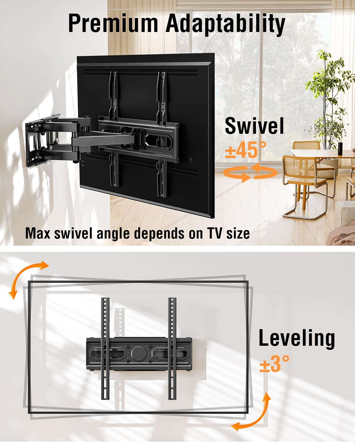 HOMOUNT Full Motion TV Wall Mount for Most 26-70 Inch TVs, TV Bracket with Dual Swivel Articulating Arm, Max VESA 400x400mm, up to 99 lbs