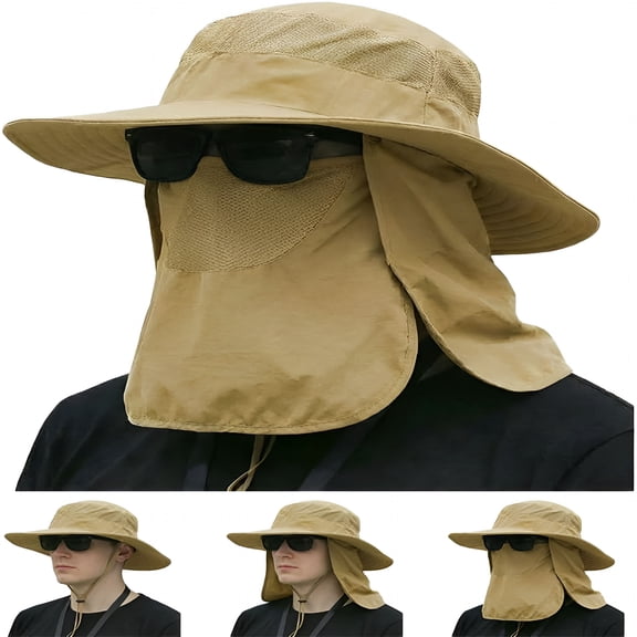 TELOLY Sun Hat Bucket Hats for Men Women,Outdoor Wide Brim Fishing Hat with Detachable Face Cover&Neck Flap Uv Protection