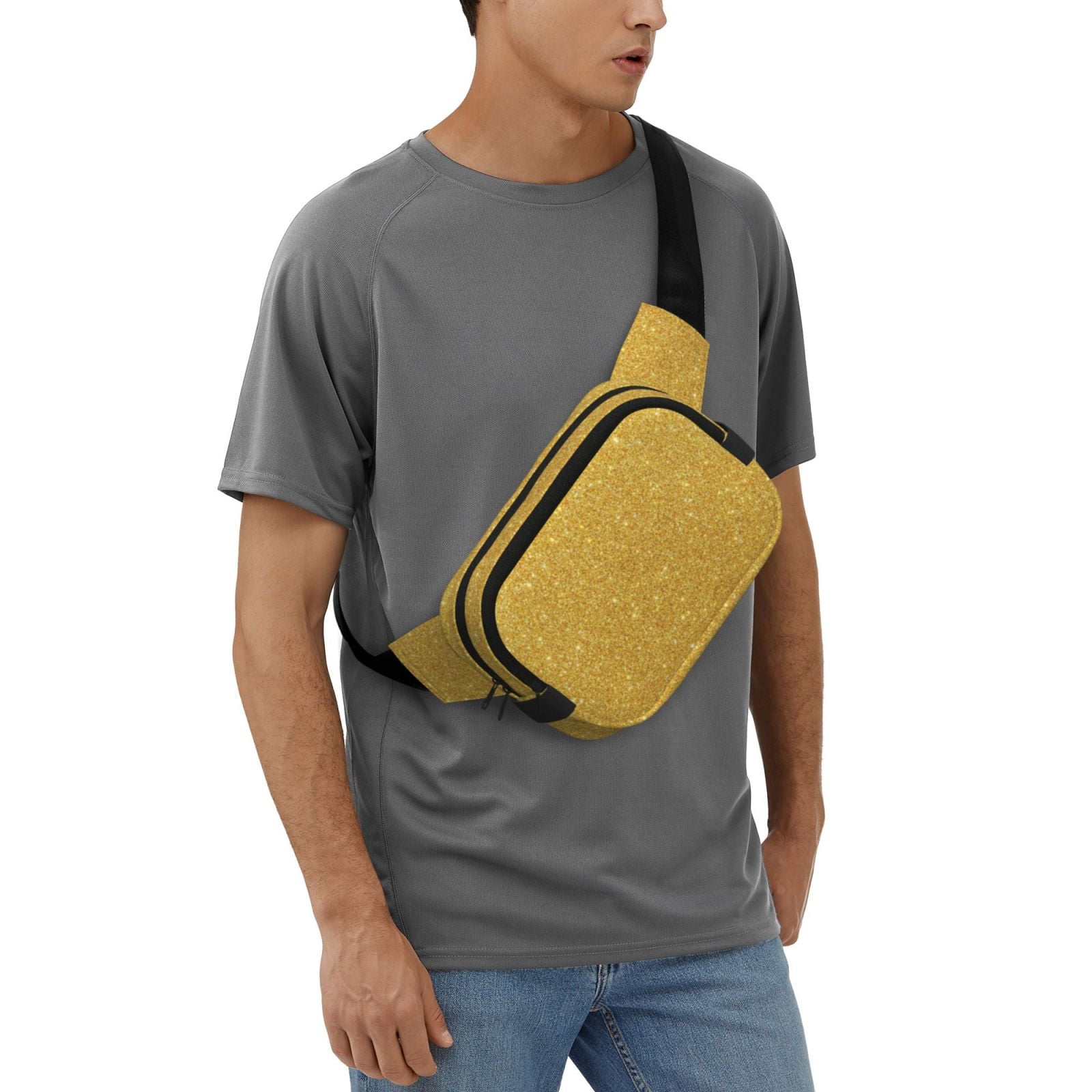 Hirioo Gold Shiny for Double Layer Waist Bag Adjustable Fanny Pack For Travel Running Hiking