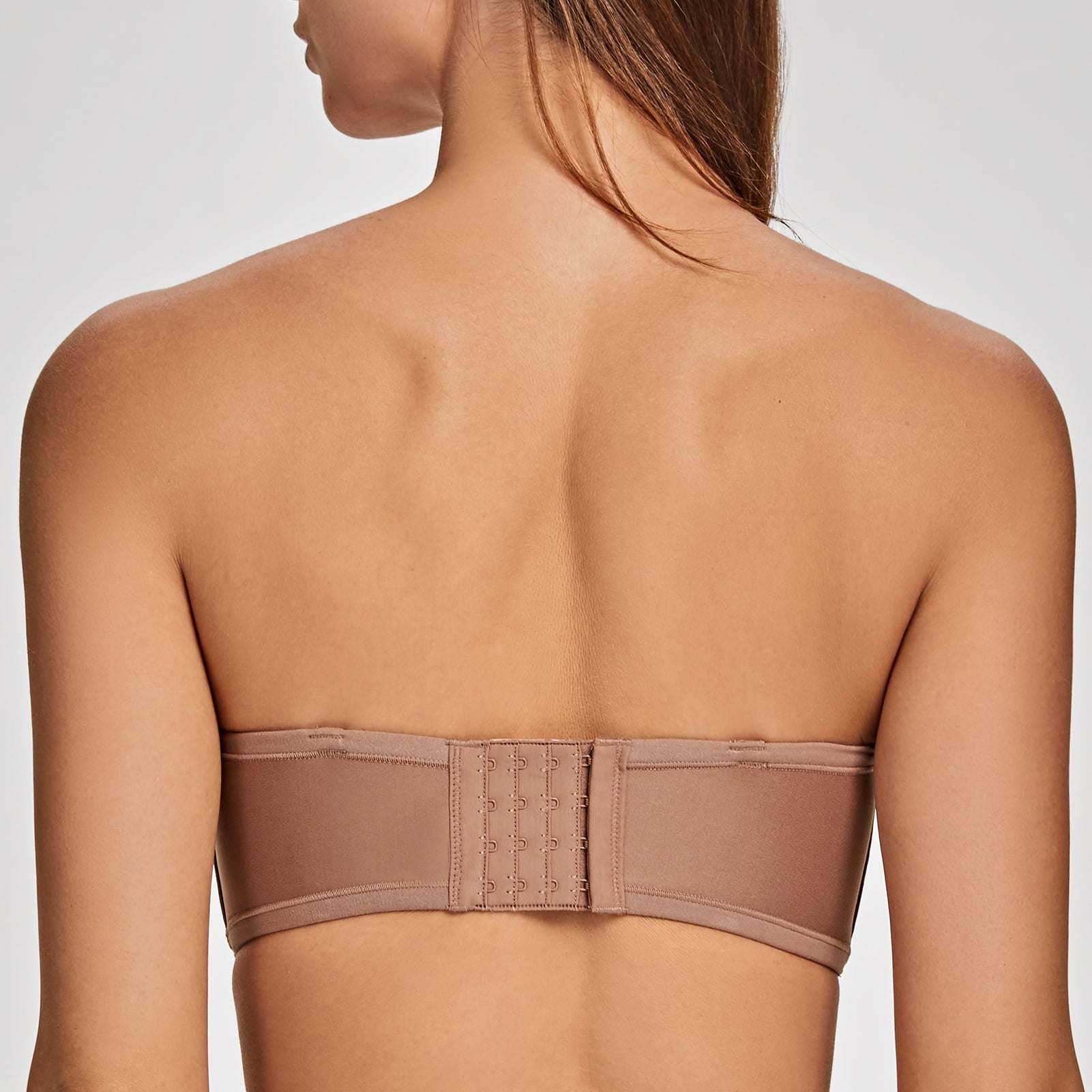 MELENECA Women's Strapless Bra for Large Bust Back Smoothing Plus Size with Underwire Brown 44E