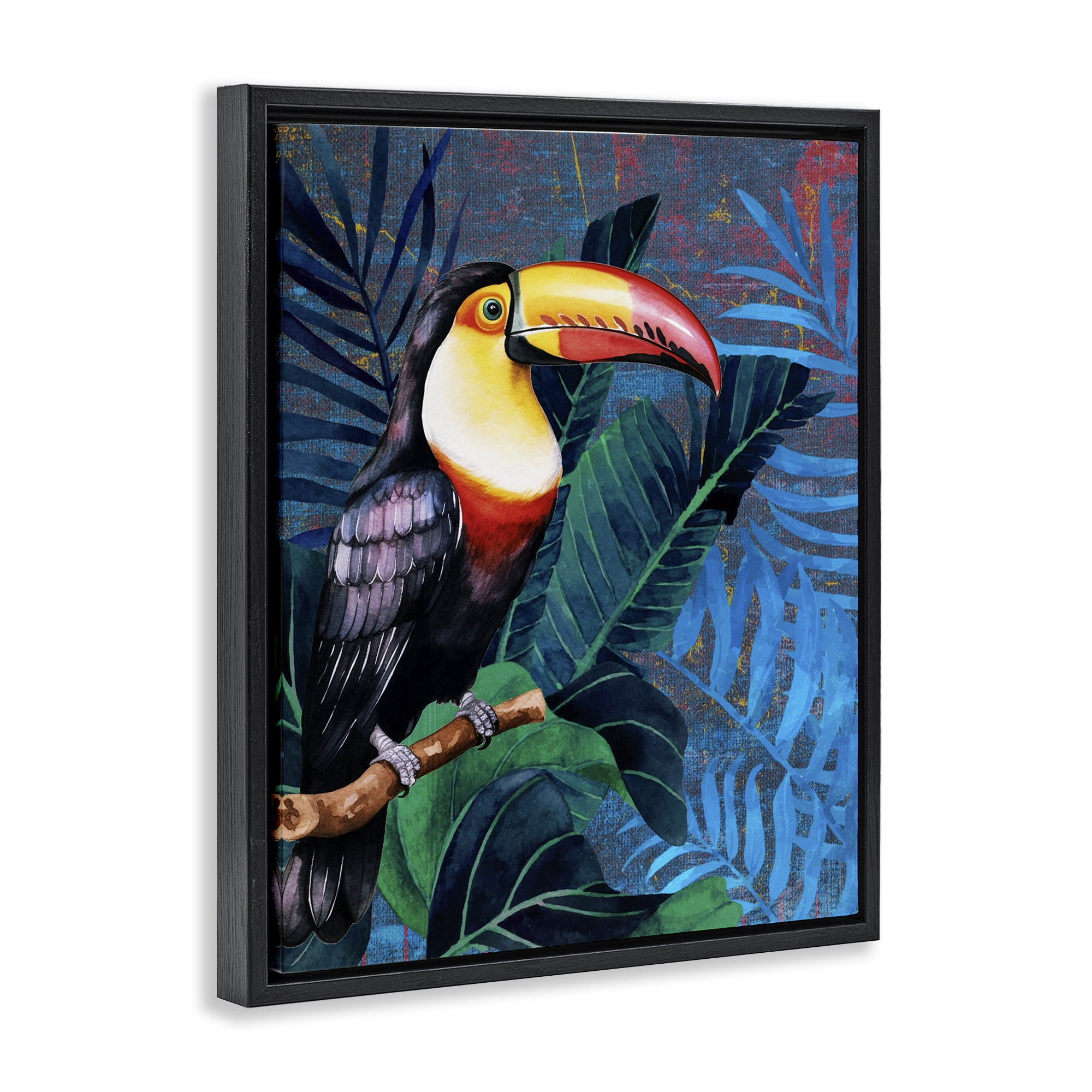 Stupell Industries Bright Toucan Among Leaves Animals Painting Black Floater Framed Canvas Art Print Wall Art, 17 x 21