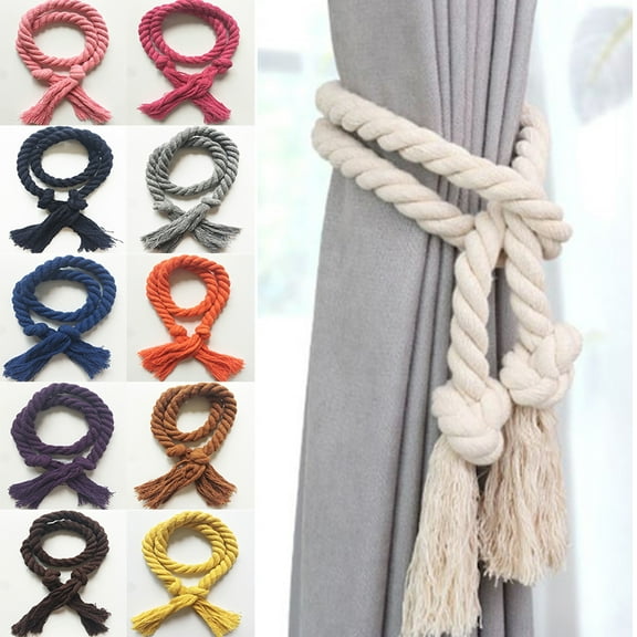 Walbest Simple Style 2 Pack Curtain Tiebacks, Handmade Natural Cotton Linen Rope Tieback, Rural Decorative Holdbacks for Curtains, Drapes, Living Room, Office Decor