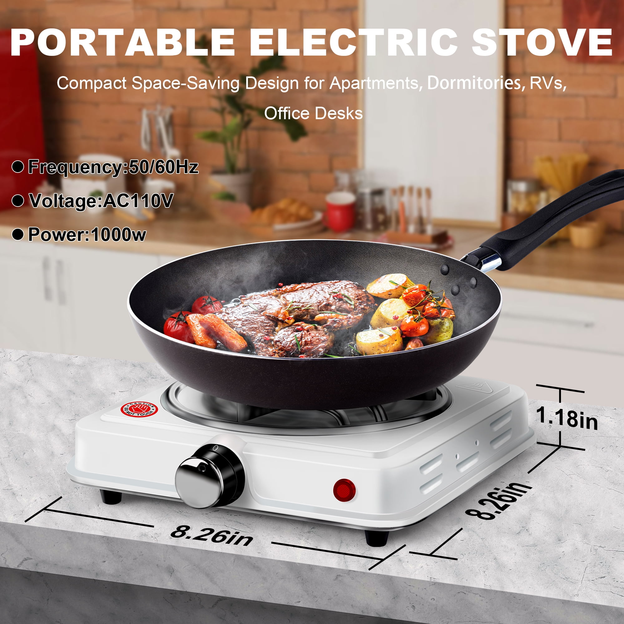AGUDAN Compact and Portable Countertop Burner, Temperature Controls for Small Kitchens (White)