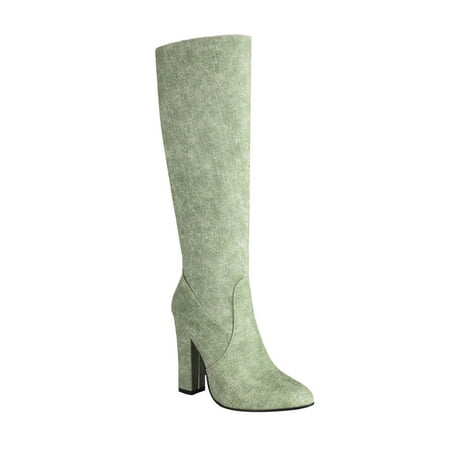 

hopeusnice Women s Knee High Boots Chunky Heel Round Toe Stretch Boots Over The Knee Boots Winter Boots Fashionable Comfortable Breathable Ankle Boots Green 44