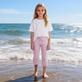 thumbnail image 3 of KyCheLot Girls Summer Pants Cotton Linen Capris Comfy Lounge Drawstring Waist Crop Pants with Pockets 4-14Years, 3 of 7
