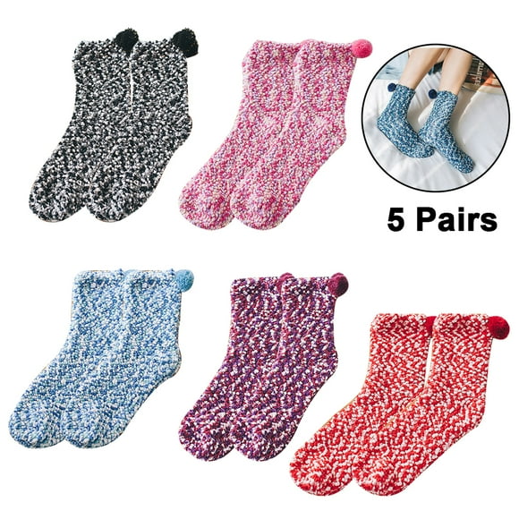 Cozy and Warm: 5 Pairs of Fuzzy Socks for Women, Perfect Christmas Gifts - red + black + rose red + light blue + purple