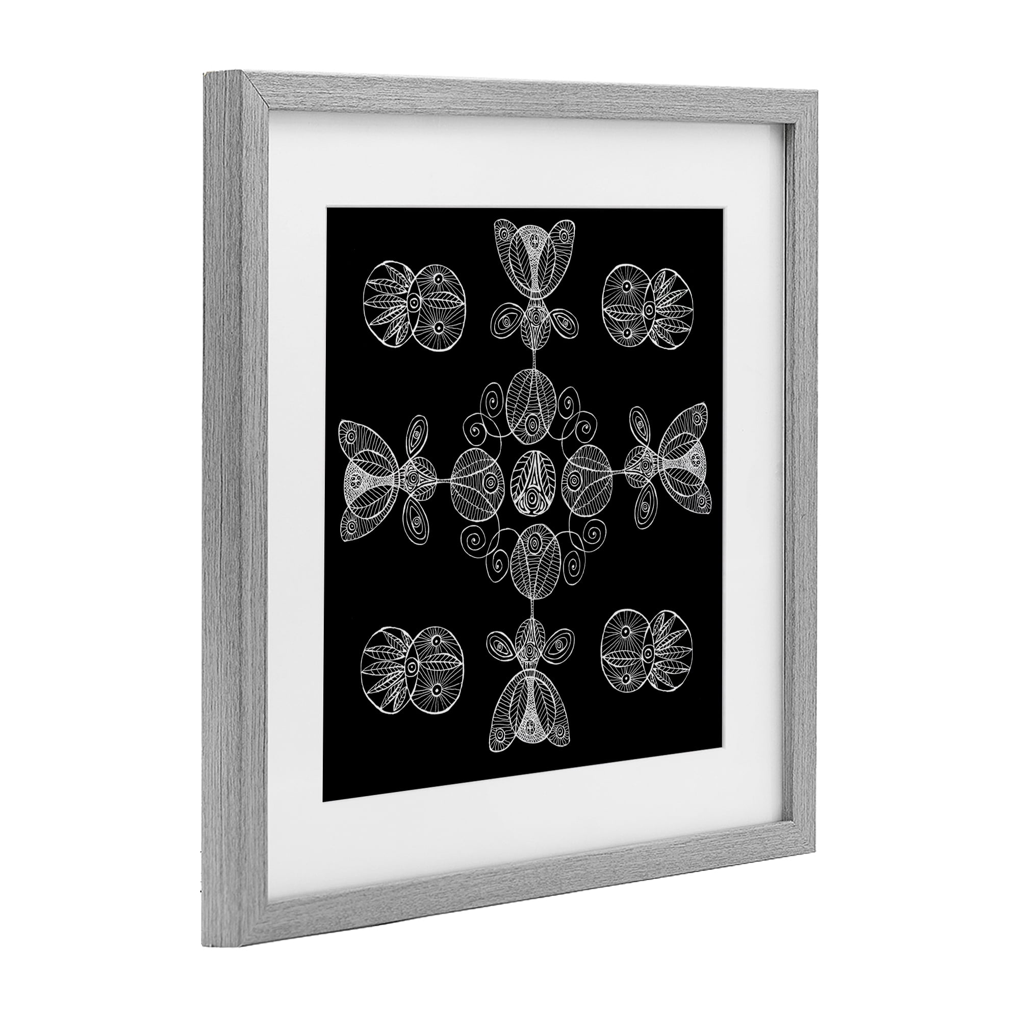 Stupell Industries Black & White Elemental Fractals Gray Framed Print Under Glass, design by El Perkin