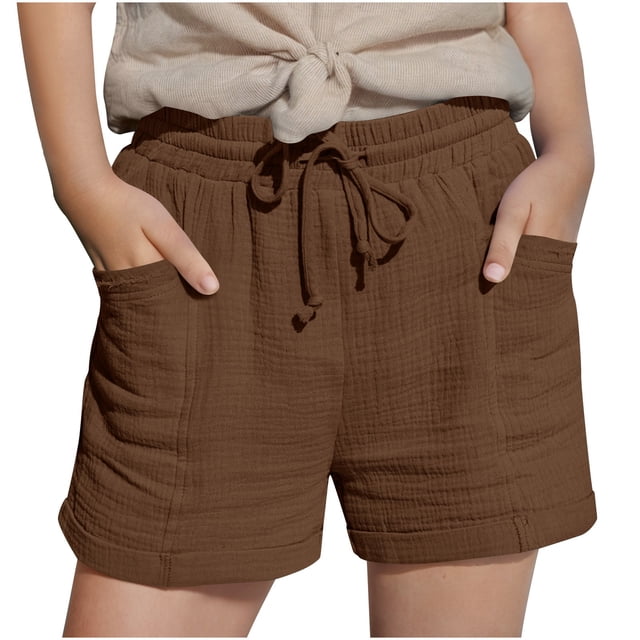 StSilkitty Casual Shorts for Boys Girls High Waist Drawstring Elastic Shorts with Pockets Solid Color Lightweight Shorts