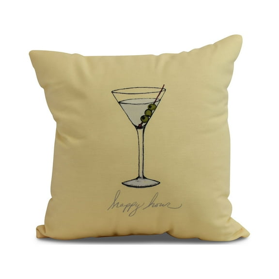Simply Daisy, 20" x 20" Martini Glass Happy Hour, Geometric Print Outdoor Pillow, Yellow