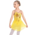 thumbnail image 6 of IBTOM CASTLE Girls Ice Figure Skating Dress Sparkly Sequins Sheer Mesh Chiffon Ballet Dance Leotard Dress Ballerina Dancewear 9-10 Years Yellow, 6 of 8