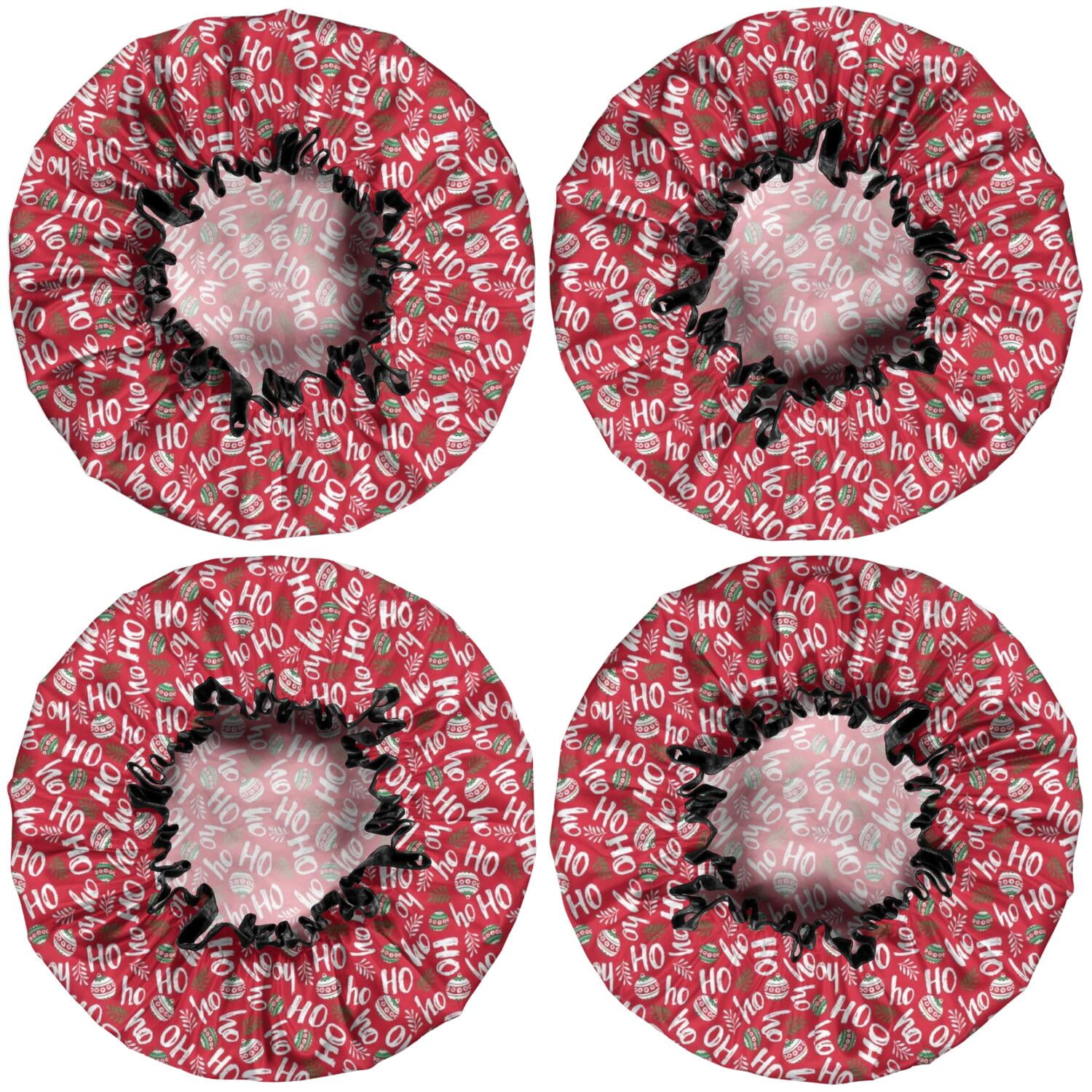 Shower Caps,Red Christmas HO Pattern Waterproof Shower Cap for Women 4 Pieces,Double Reusable Hair Cover for Shower PEVA Elastic Stretch Hem