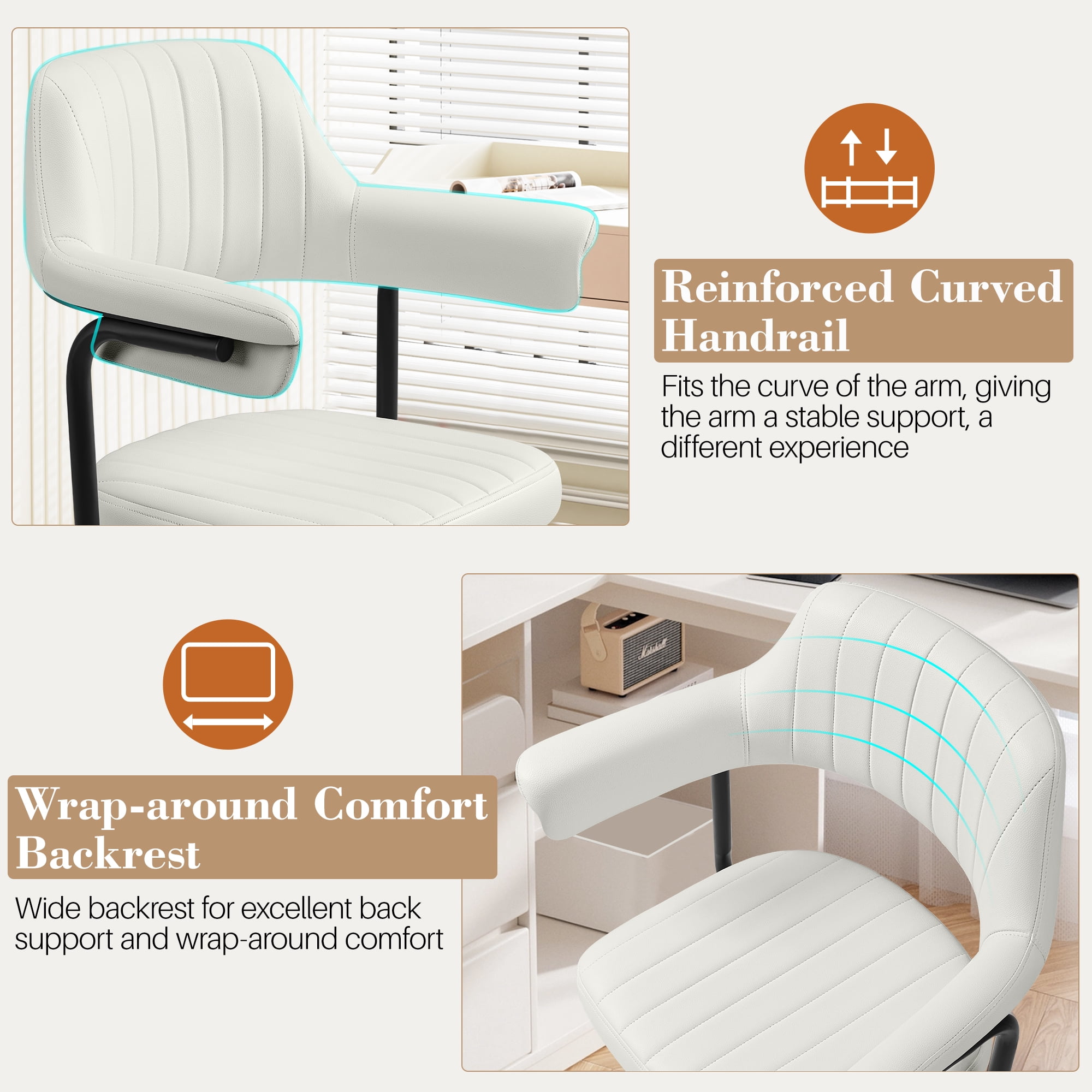 ATHOPE Home Office Chair Set of 2, Executive Small Leather Office Chair, Desk Chair Comfy with Arms, Height Adjustable Swivel Computer Chair with Lumbar Support, White