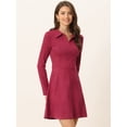 thumbnail image 2 of Vestido acampanado de manga larga con cuello de solapa de gamuza sintética para mujer Rojo Oscuro XL, 2 of 6