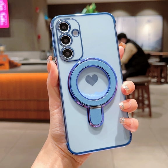 TECH CIRCLE for Samsung Galaxy A53 5G PC TPU Case with Ring KickStand & Camera Patection Luxury Plated Cute Love Heart Compatible with MagSafe Shockproof Phone Cover for Woman Girls,Blue