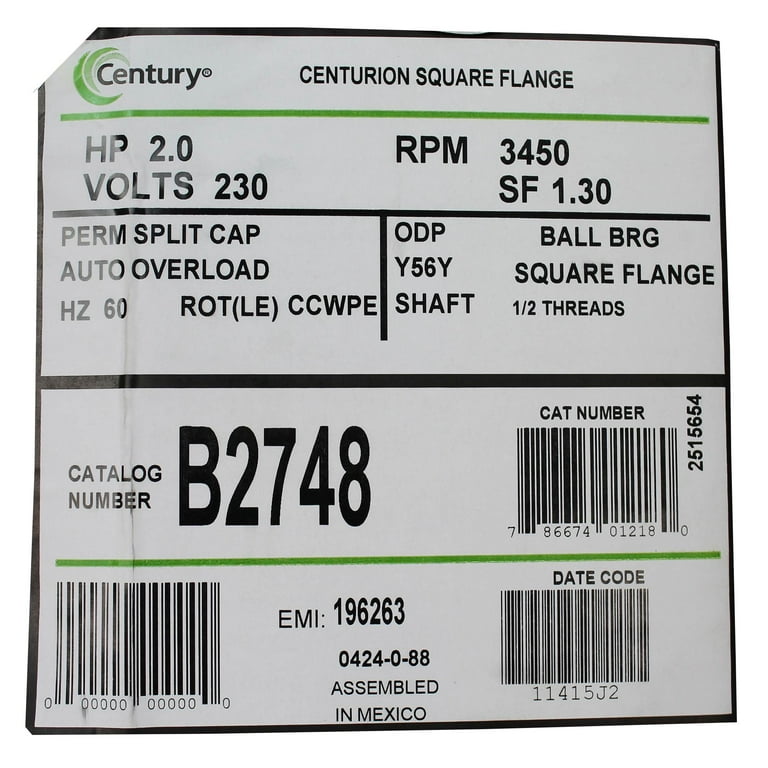 Century AO Smith B2748 Single Speed Square Flange Swimming