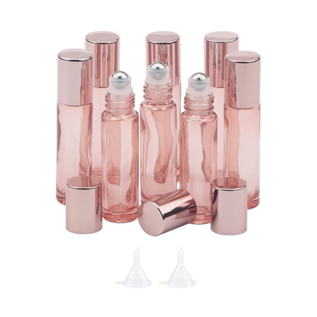 ACDANC 8 Pack 10Ml Glass Roller Bottles for Essential Oils&Perfume,Rose Gold Roll on Vials with 2 Funnels,Travel Refillable Leak Proof Rollerball Applicator,Diy Craft Containers