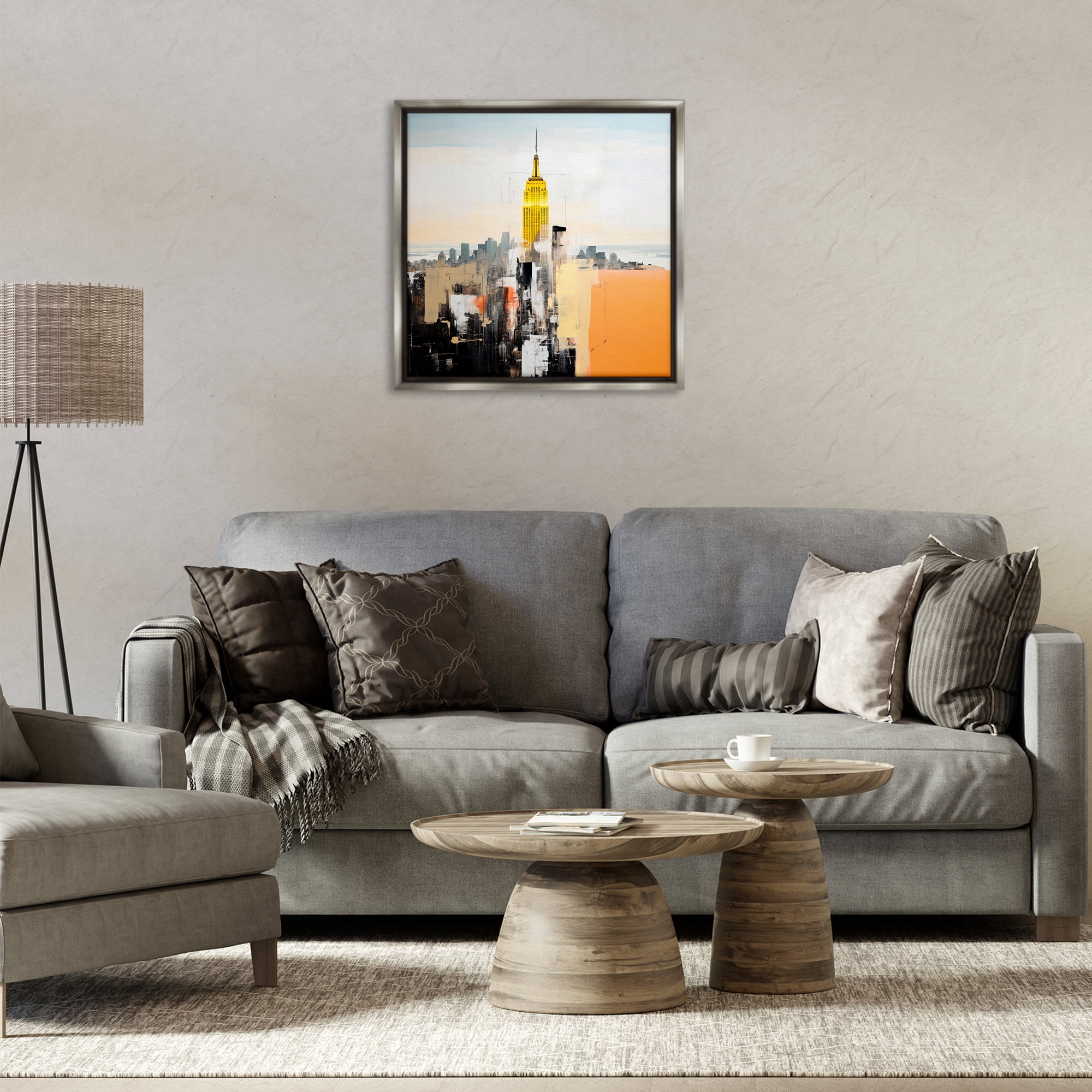 Stupell Industries Abstract Cityscape Tower Scenic & Cityscapes Painting Gray Floater Framed Canvas Art Print Wall Art, 25 x 25