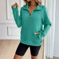 thumbnail image 2 of Stichou Womens Half Zip Pullover Fleece Thumbhole Tunic Sweatshirts No Hood Loose Cozy Sweaters with Pocket Fall Winter Fashion Outfits Green 2XL, 2 of 5