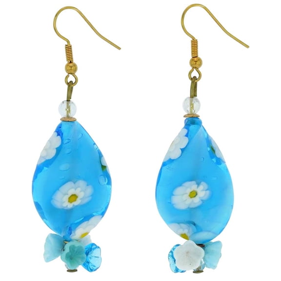 GlassOfVenice Murano Glass Daisy Flower Earrings - Sky Blue