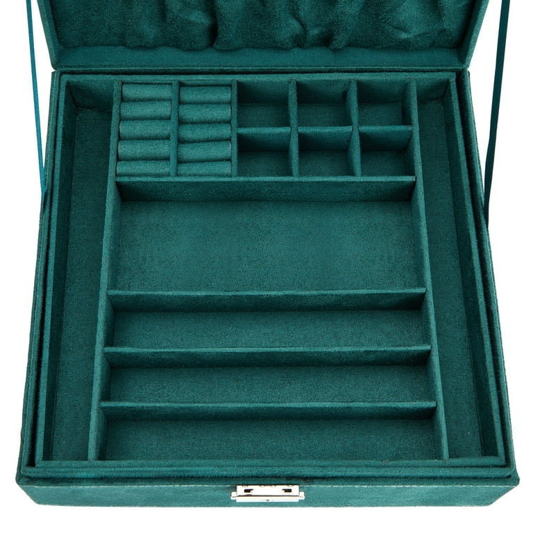 Velvet Jewelry Box Organizer - Lockable 2 Layer Travel Case, Earrings  Storage with Removable Tray for Women, Men (Black) 