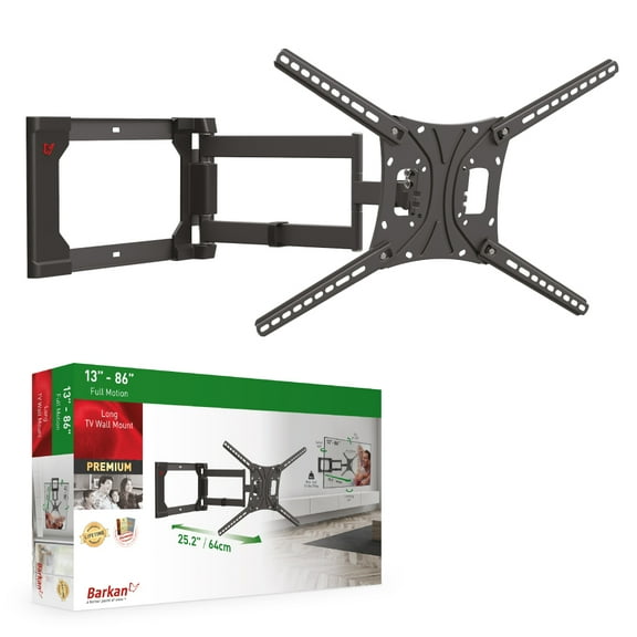 Barkan Long TV Wall Mount, 13 - 80 inch Full Motion Patented, Premium Flat / Curved Screen Bracket, Holds up to 110lbs, Patented, Extra Stable, Fits LED OLED LCD