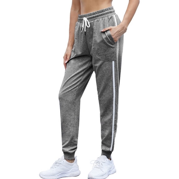SPECIAL MAGIC Running Sweatpants for Women Drawstring High Waist Side Stripes Workout Cotton Athletic Lounge with Pockets