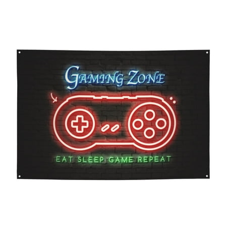 Neon Cool Handle Gamer Zone Sign Banner, Neon Cool Handle Game Zone Game Slogan Hanging Banners Backdrop Festive Party Decor for Indoor Outdoor, 47 x 71 inches