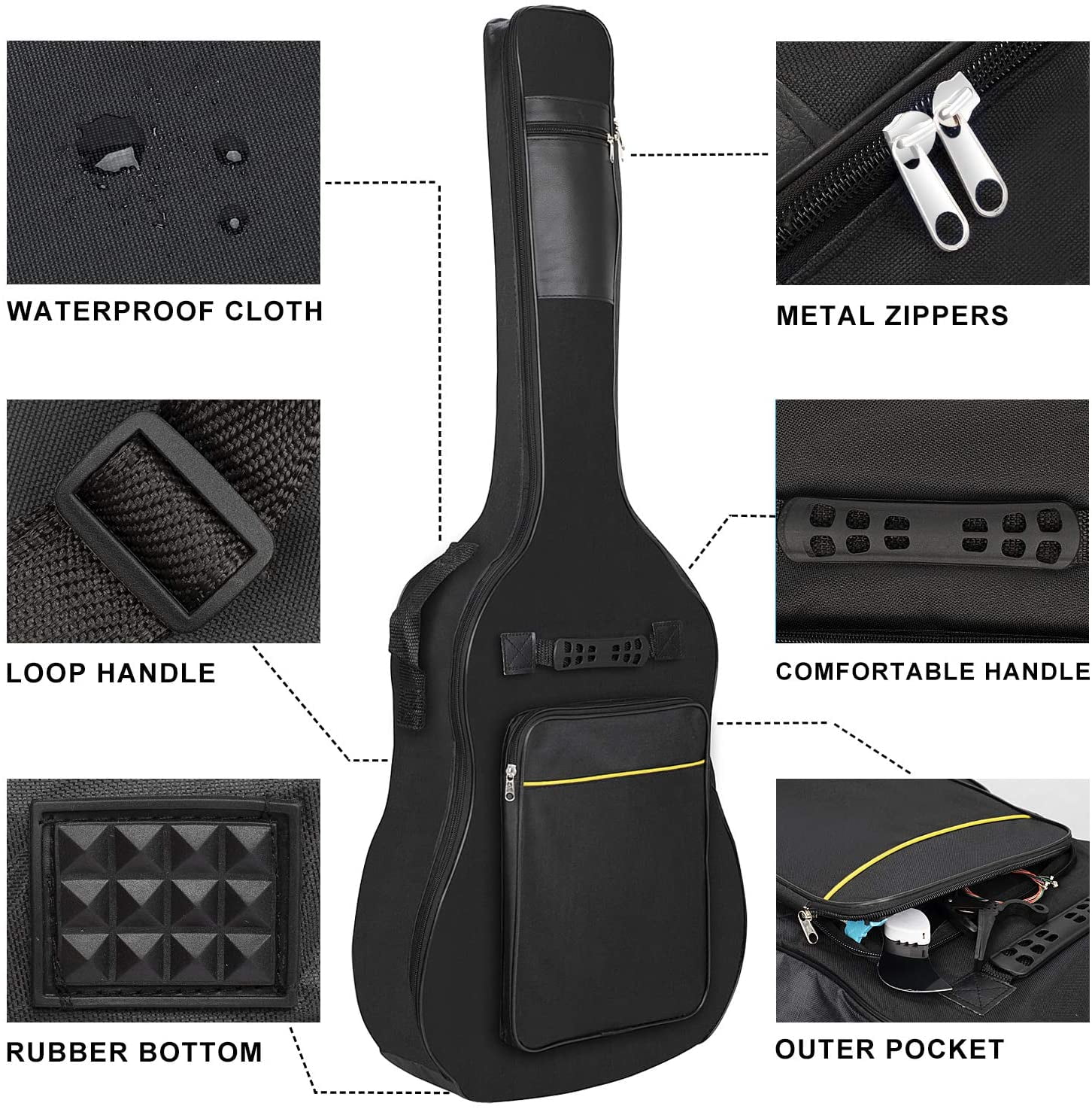 TOPCHANCES 38 39 40 41 Inch Acoustic Guitar Waterproof Thicken Padded Bag Advanced Guitar Case With Double Strap And Outer Pockets