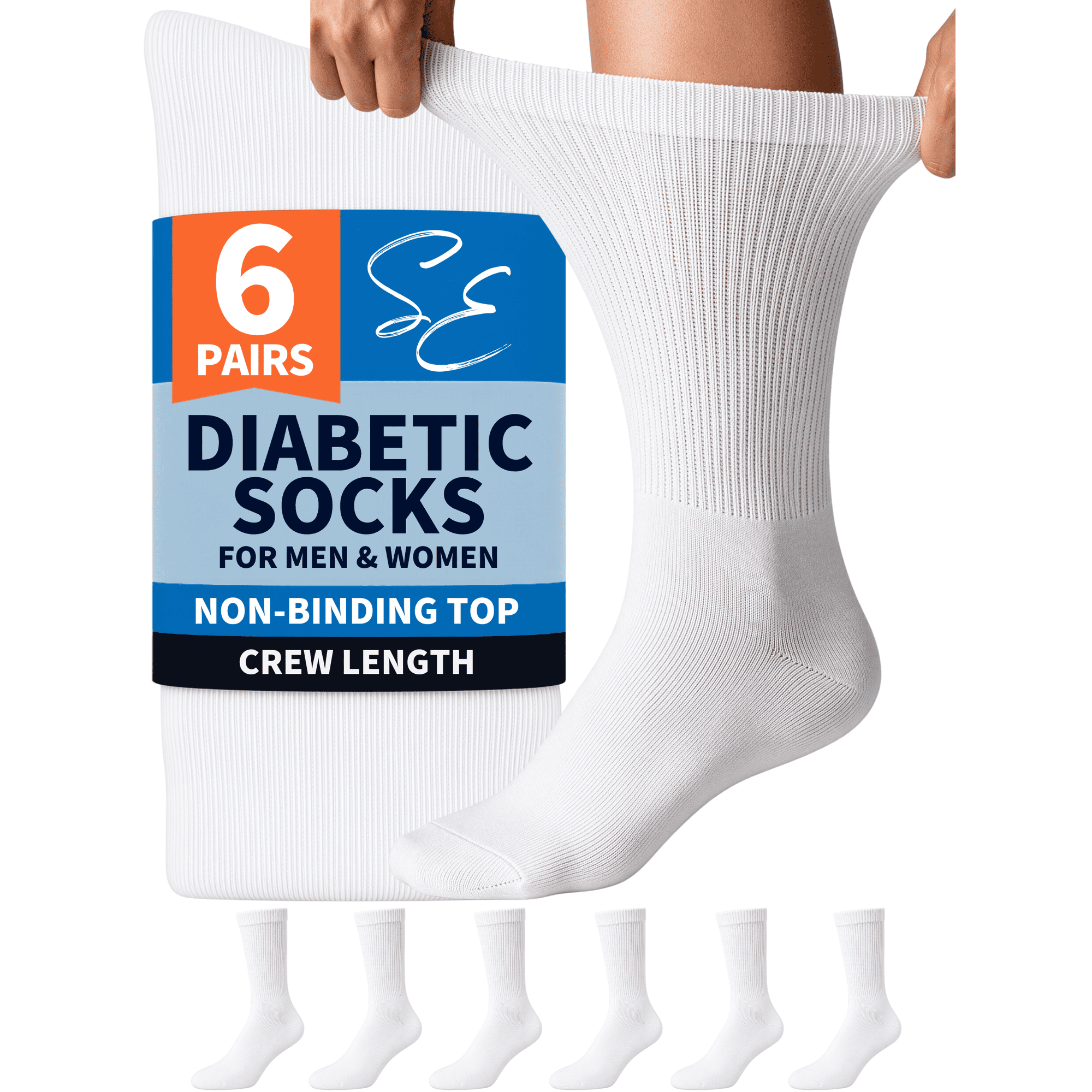 Special Essentials Diabetic Socks Crew for Men & Women – 6 Pairs of Non-Binding Moisture-Wicking Neuropathy Socks