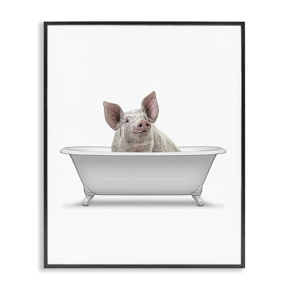 Stupell Industries Traditional Pig in Bath Bath & Laundry Painting Black Framed Art Print Wall Art, 11 x 14