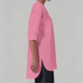 thumbnail image 4 of Lenpel Half Sleeve Womens Tops Cotton Linen V Neck Tunic Blouses with Pockets Fashion Side Split High Low Hem Shirts, 4 of 7
