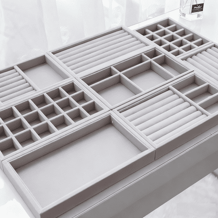 AYktou Jewelry Organizer Drawer Organizer,Earring Organizer Stackable Velvet Jewelry Tray,Jewelry Organizers and Storage for Women Jewelry Storage Display Case for Rings Necklaces