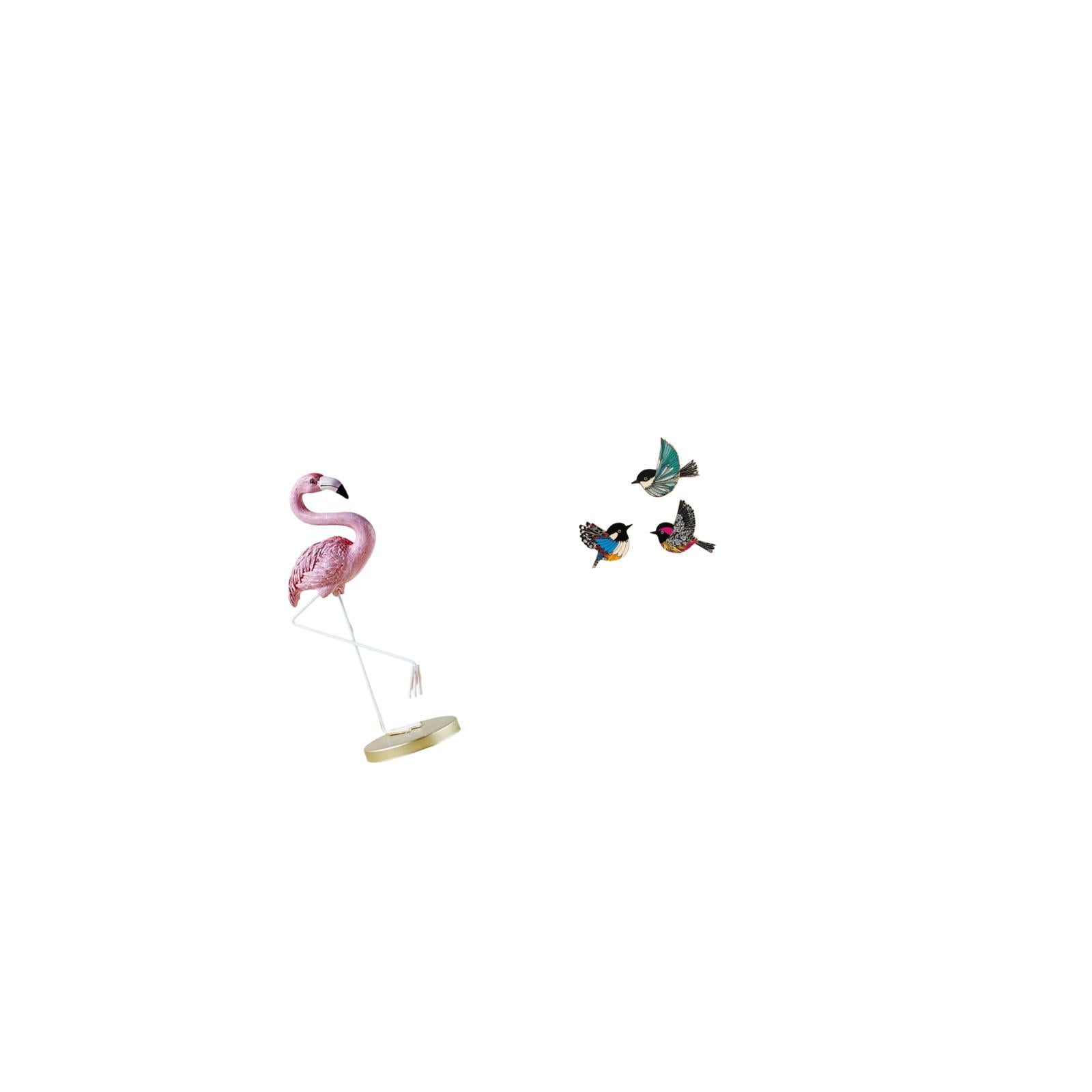 CoudarTitie Flamingo Resin Bird Sculpture Modern Art Garden Figurine with Metal Stand and Wooden Flying Birds Wall Hanging Signs for Home Decor Study Room Farmhouse