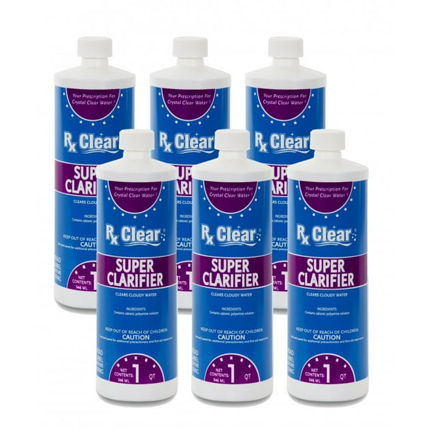 Rx Clear Super Clarifier Solution for Swimming Pools 6, 1 Qt Bottles