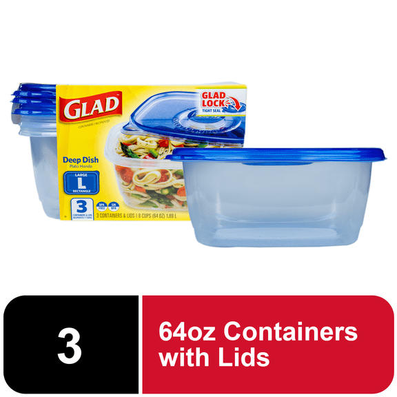 GladWare Everyday Deep Dish 64oz Large Rectangle Containers, 3 Count