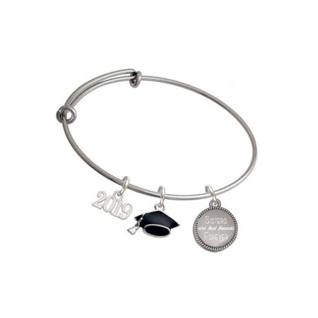 Stainless Steel Disc Sisters are Best Friends Forever - 2019 Graduation Charm Bangle