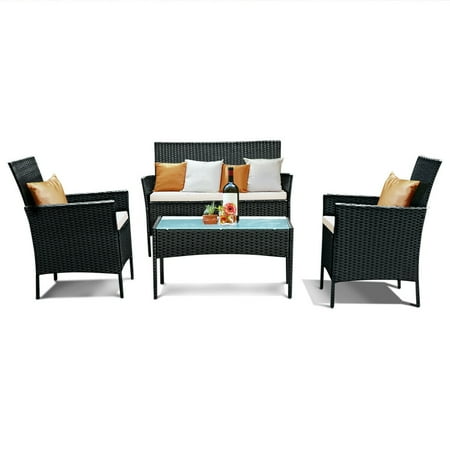 Costway 4 Pc Outdoor Rattan Furniture Set Loveseat Sofa Cushioned Costway 4 Pc Outdoor Rattan Furniture Set Loveseat Sofa Cushioned Patio Garden Steel