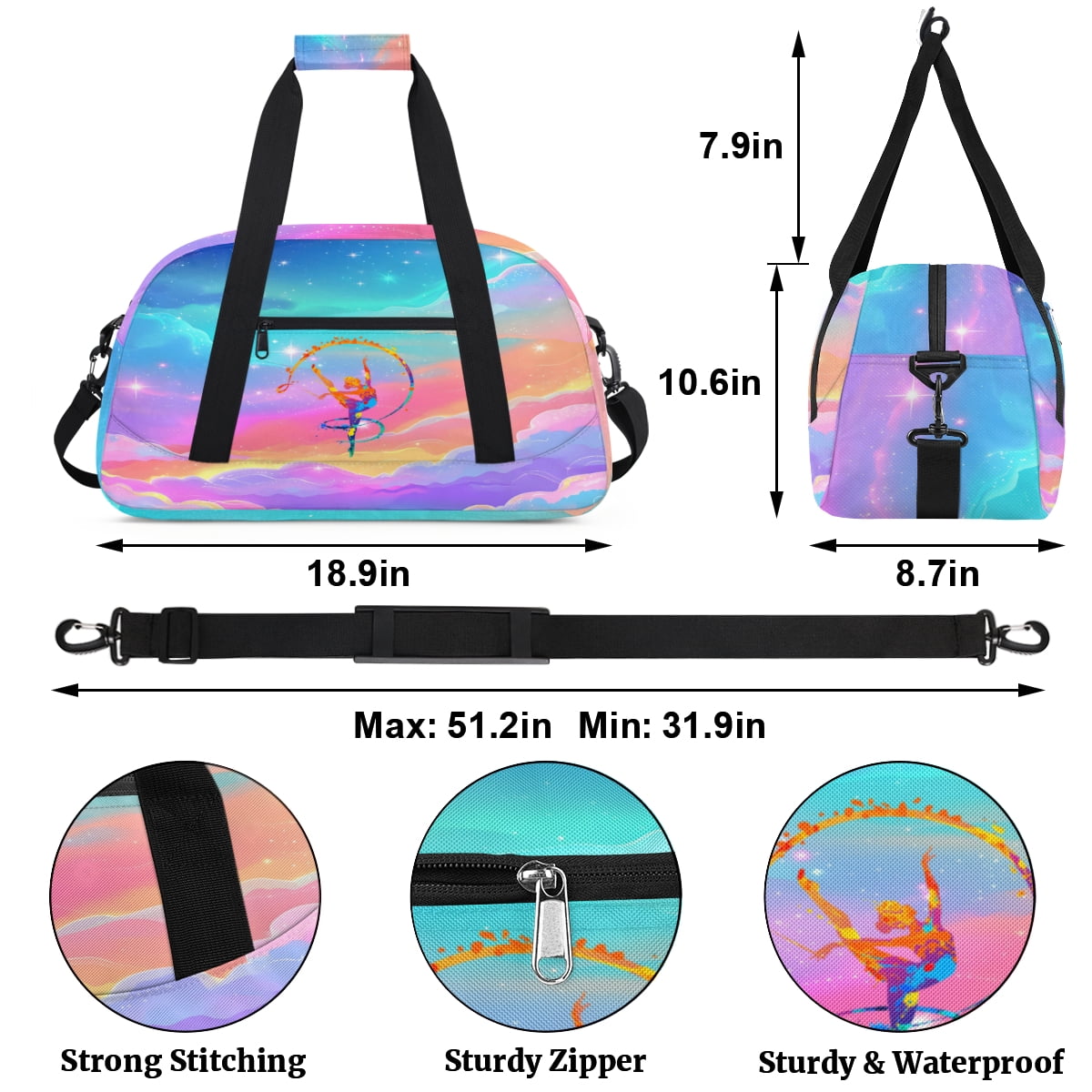 Qzjjjmy Dance Gymnastics Bag for Girls Duffle Bag Dance Travel and Gymnastics Tote Bag for Kids