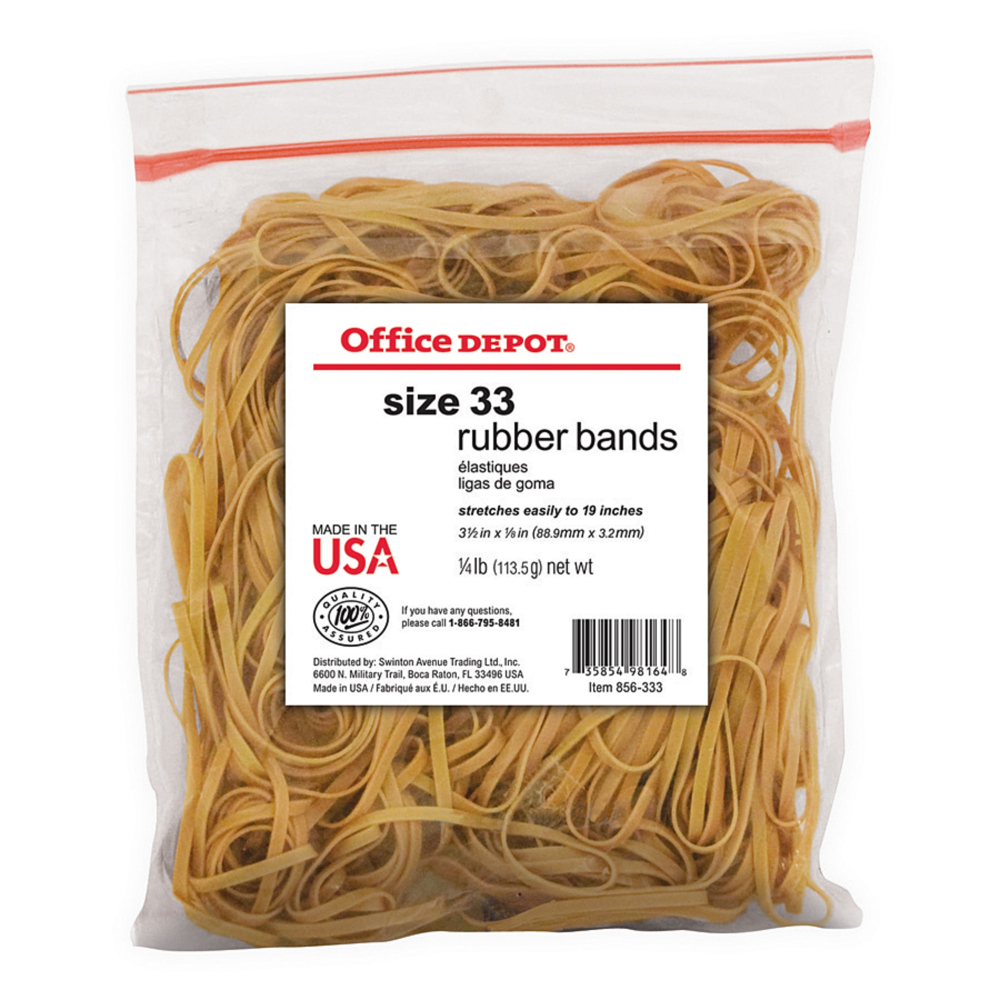 Office Depot Rubber Bands, #33, 3 1/2in. x 1/8in., 1 Lb. Bag 