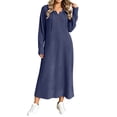 thumbnail image 4 of Cmfcve Drawstring Hooded Maxi Sweater Dress for Women Casual Long Sleeve Henley Neck Long Dress, 4 of 5