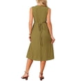 thumbnail image 3 of INSPIRE CHIC Women's Summer Dresses Sleeveless Crewneck Tie Waist Pleated Flowy Midi Tank Beach Dress S Olive Green, 3 of 5