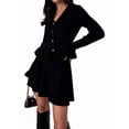 thumbnail image 3 of Women'S Two-Piece Knit Set Long Sleeve V-Neck Sweater with Ruffle Hem Mini Skirt Loungewear, 3 of 7