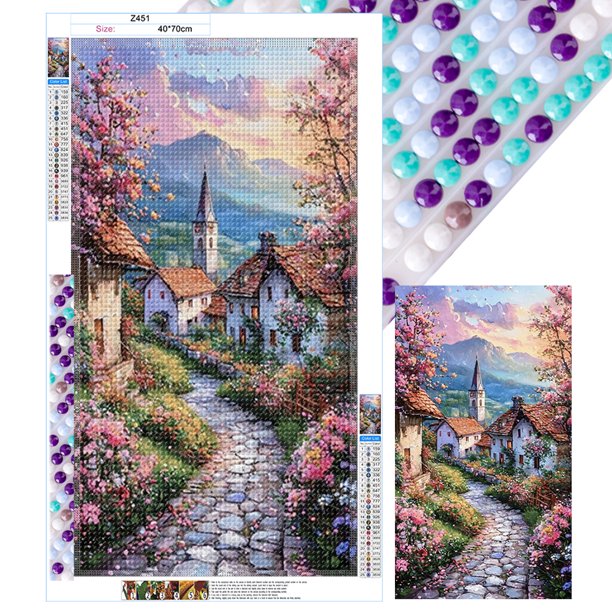 5d DIY Full Drill Round Painting Town Decor Art Craft 40x70cm