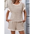 thumbnail image 6 of Women'S Summer 2 Piece Sets Striped Short Sleeve T Shirts and Shorts Loungewear Matching Set Khaki S, 6 of 9