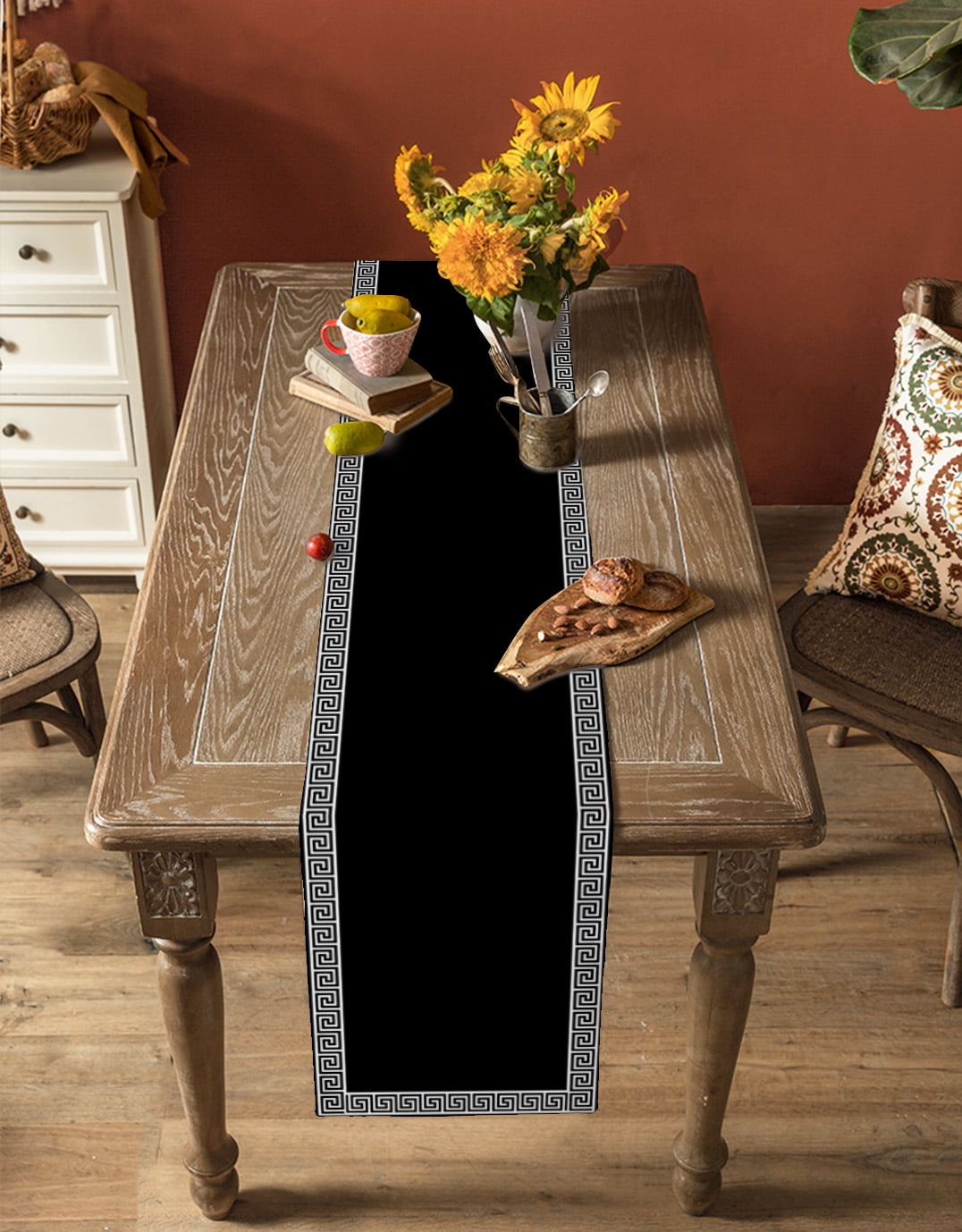 Hokiten Table Runners 72 Inches Long Dress Scarves, Black Farmhouse Kitchen/Dining Table Runner, Coffee Tablerunners, Modern Geometric Abstract Art Aesthetics 16x72 Inch